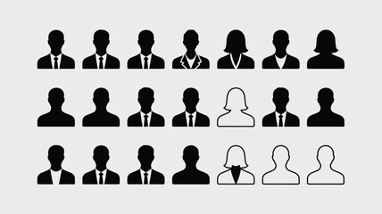 user profile icon set. 21 avatar silhouettes and outline vector collection for business, UI, and account interfaces © PrimePixel Co