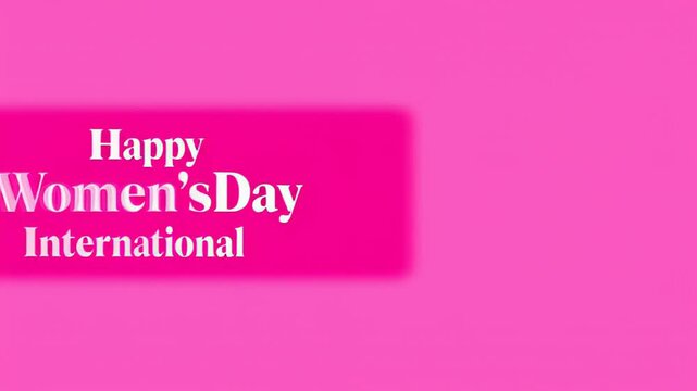 Colorful graphic design featuring the text "Happy Women's Day International" on a vibrant pink background, showcasing a celebratory theme for International Women's Day