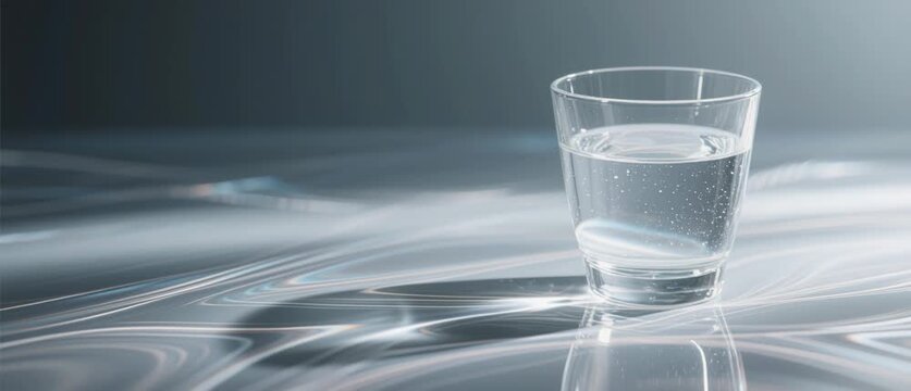 A fresh and cold glass of full transparent water with ice cubes is isolated on a white background, showing a clear liquid reflection of pure blue aqua in a clean crystal cup