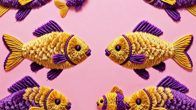 Embroidered Fish on Pink Background