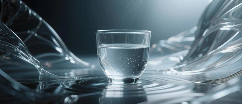 A clear transparent glass of fresh liquid water with a cold reflection is isolated on a black background as a clean beverage object