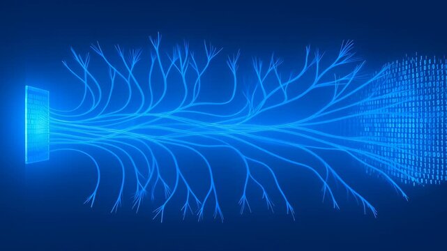 Abstract animation of binary data flowing and forming neural network connections