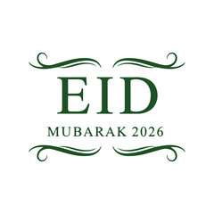 Eid Mubarak 2026 vector clipart with decorative green calligraphy for Islamic holiday greetings © azad