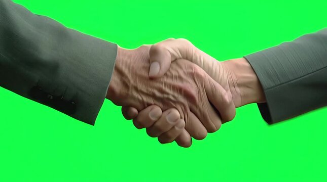 Handshake on Green Screen Background, Business Agreement, Slow Motion