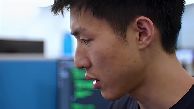 Intense male athlete in profile focused and determined during a workout session fitness motivation strength training and healthy lifestyle concept