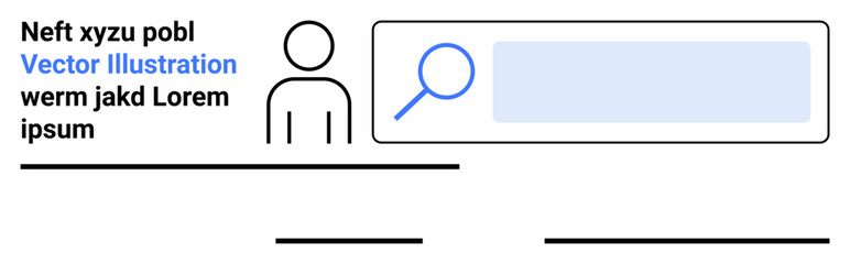 Obraz premium Digital identity, user profiles, search functionality, online verification, data organization, web interface. Minimal person icon with search bar and magnifying glass. Digital identity and search