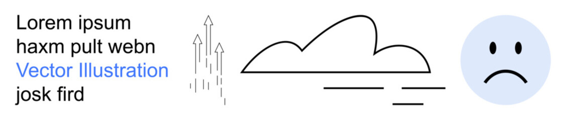 Obraz premium Emotional expression, change, progress, sadness, moods, weather. Sad face next to a cloud and upward arrows. Emotion and change concept with metaphoric of mood shifts and progress