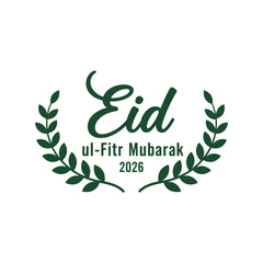 Obraz premium Eid ul-Fitr Mubarak 2026 vector clipart with laurel wreath Islamic holiday greeting