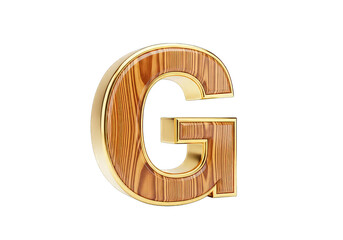 Fototapeta premium Textured wood letter G with polished gold outline, 3D isolated object