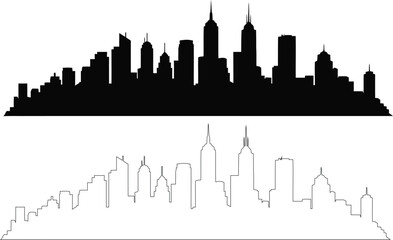 New york city skyline silhouette and line art illustration © Rohima