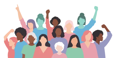 Selbstklebende Fototapeten Altes Krankenhaus Beelitz Diverse Group of Women Raising Fists for Equality and Empowerment – International Women’s Day Concept Illustration, Isolated on PNG Background.  © Pixel Corner