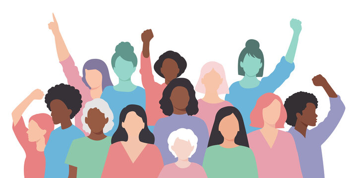 Diverse Group of Women Raising Fists for Equality and Empowerment &ndash; International Women&rsquo;s Day Concept Illustration, Isolated on PNG Background.