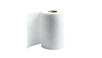 Unrolled roll of textured white paper product on black background