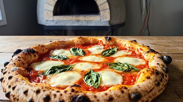 Freshly baked margherita pizza with basil and melted cheese served hot from the oven pizza, mozzarella.