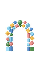 Vibrant 3D shapes arch in dynamic colorful display