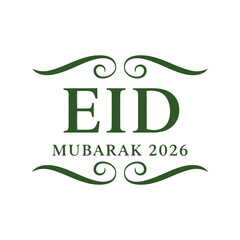 Eid Mubarak 2026 vector clipart with elegant green calligraphy for Islamic holiday greetings © azad