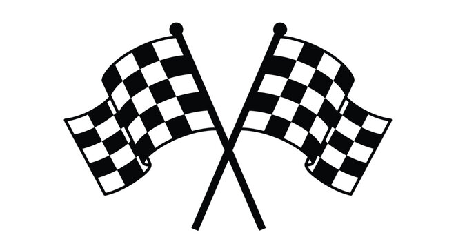 Two checkered flags crossed representing victory and racing silhouette