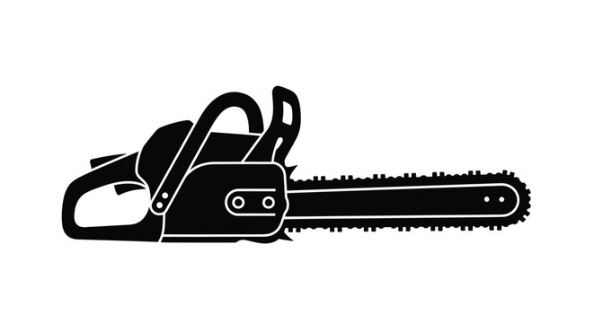 Black silhouette illustration of a powerful chainsaw for industrial work