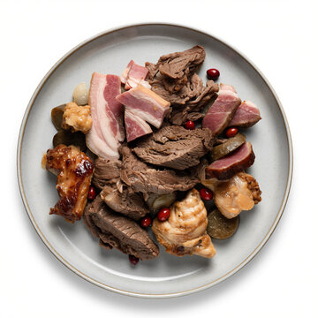 Italian Bollito Misto on White Background for Traditional Dinner Menu