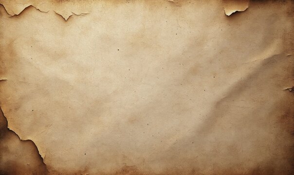 blank torn parchment paper with weathered edges, creases and sepia stains conveying an aged nostalgic mood