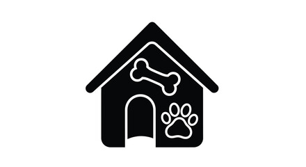 Fototapeta premium Black dog house icon with bone and paw prints simple silhouette