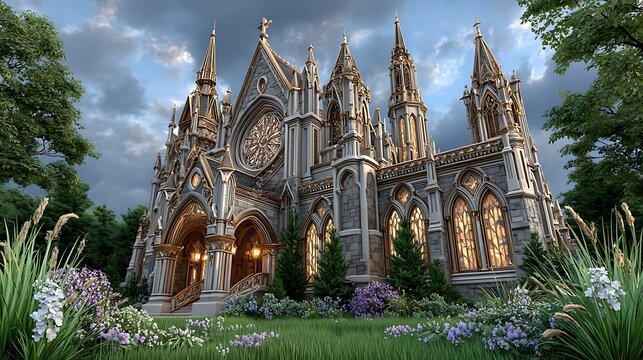 Ornate gothic revival cathedral high resolution picture
