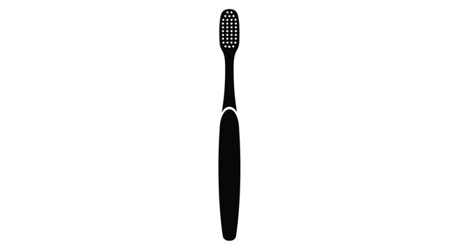 A simple black toothbrush design presented as a stark silhouette