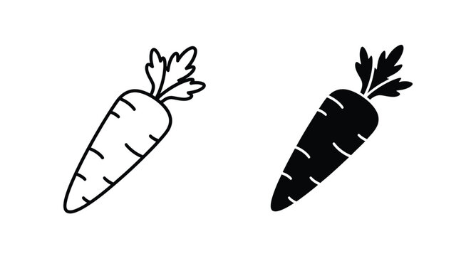 Two carrot illustrations in black and white a simple silhouette