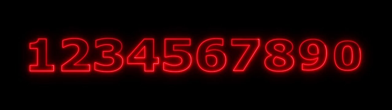 Neon numbers 0,1,2,3,4,5,6,7,8,9. Glowing  tube digits for cyber monday sale discount price offer promo.