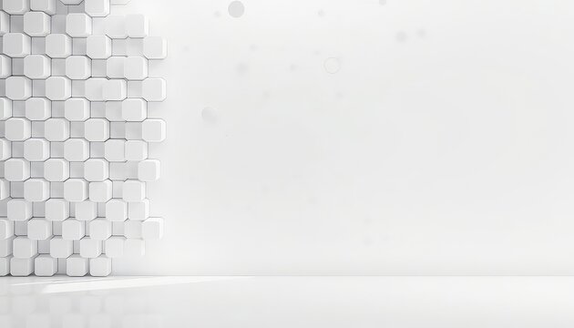 Modern minimalist backdrop featuring a geometric cube formation and subtle dot pattern, ideal for presentations