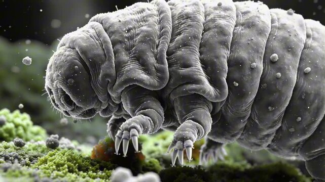 Tardigrade water bear microscopy macro, DNA protection, concept for radiation resistance