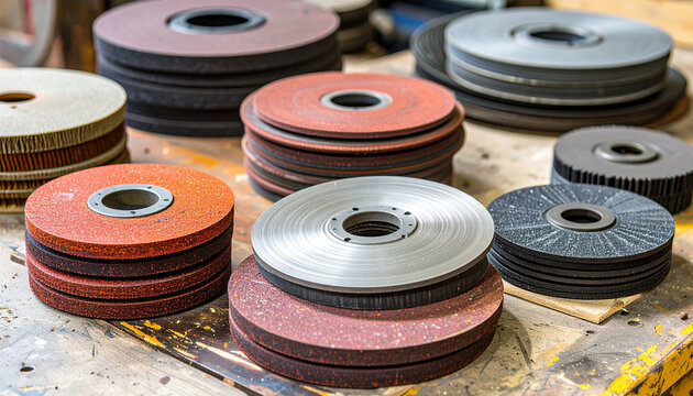 Abrasive Flap Discs and Grinding Wheels Set on Table