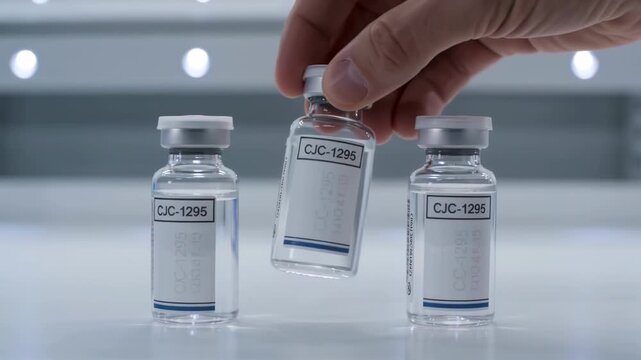 CJC-1295 peptide therapy for longevity and biohacking, three glass vials
