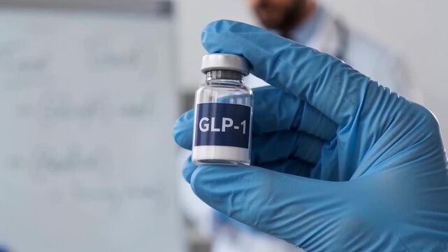 doctor holding GLP-1 peptide vial therapy for weight loss longevity and biohacking
