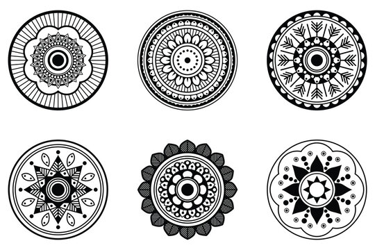 Collection of intricate mandala designs isolated on white background. Geometric ornamental mandalas. Circular pattern in the form of mandala. Variety of artistic styles. Vector illustration.