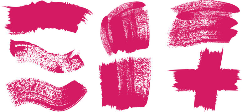 Collection of pink lipstick smudges and strokes on brash design with different shape