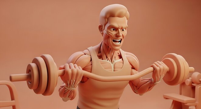 Muscle-bound man lifting weights in the gym during an intense fitness workout, showcasing determination