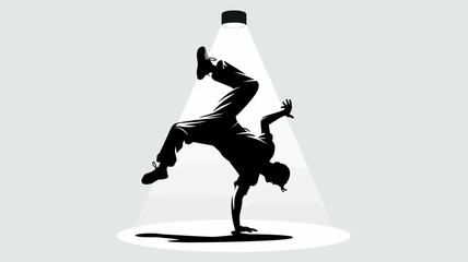 Fototapeta premium Breakdance Silhouette: A dynamic silhouette captures a breakdancer in motion, balancing on one hand under a spotlight, showcasing energy and athleticism.