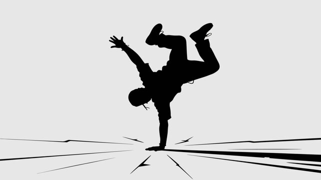 Dynamic Silhouette: A dynamic silhouette captures a breakdancer in motion, performing a gravity-defying handstand, conveying energy and rhythm.