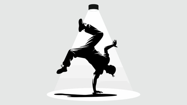 Breakdance Silhouette: A dynamic silhouette captures a breakdancer in motion, balancing on one hand under a spotlight, showcasing energy and athleticism.