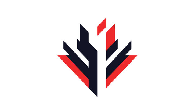 Geometric logo design with red and dark blue shapes forming an abstract maple leaf for branding and corporate identity symbols.