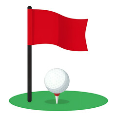Obraz premium Golf Ball And Red Flag On Tee - Vector Illustration
