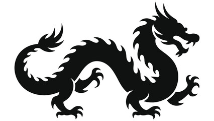 Naklejka premium Chinese Dragon Zodiac Silhouette Vector Illustration, Asian Lunar New Year Symbol, Traditional Oriental Mythology Creature, Black Ink Tattoo Design, Astrology Horoscope Sign Art