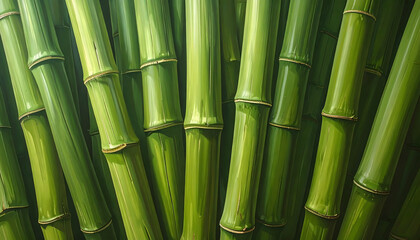 Obraz premium Top down perspective of healthy green bamboo stalks in a grid pattern creates a serene sense of depth and peaceful atmosphere generative AI