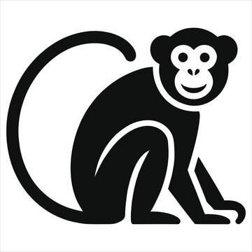 Monkey Zodiac Silhouette Vector Art &ndash; Chinese Astrology Symbol, Cute Cartoon Monkey for Horoscope Designs, Lunar New Year Graphics, Spiritual Icon, Minimalist Animal Illustration