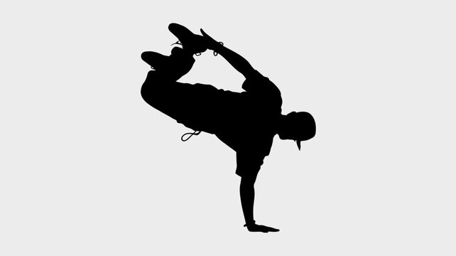 Dynamic Silhouette: A dynamic silhouette of a breakdancer in motion, showcasing the athleticism, precision, and artistry of the dance form, set against a clean background.