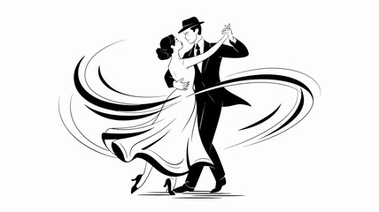 Fototapeta premium Elegance in Motion: A classic couple glides gracefully across a dance floor, intertwined in an intimate moment. Depicting the art of dance and the timeless allure of romance.