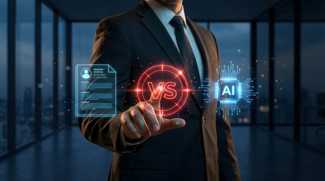 Human Resume vs AI Concept Displayed by Businessman