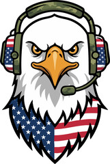Fierce Eagle in Tactical Headset with American Flag