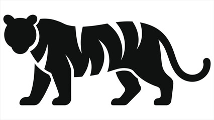 Fototapeta premium Stylized Tiger Silhouette Vector Icon. Chinese Zodiac Year of the Tiger Symbol. Minimalist Wild Animal Black Logo Design. Jungle Big Cat Walking Graphic Illustration Isolated on White Background.